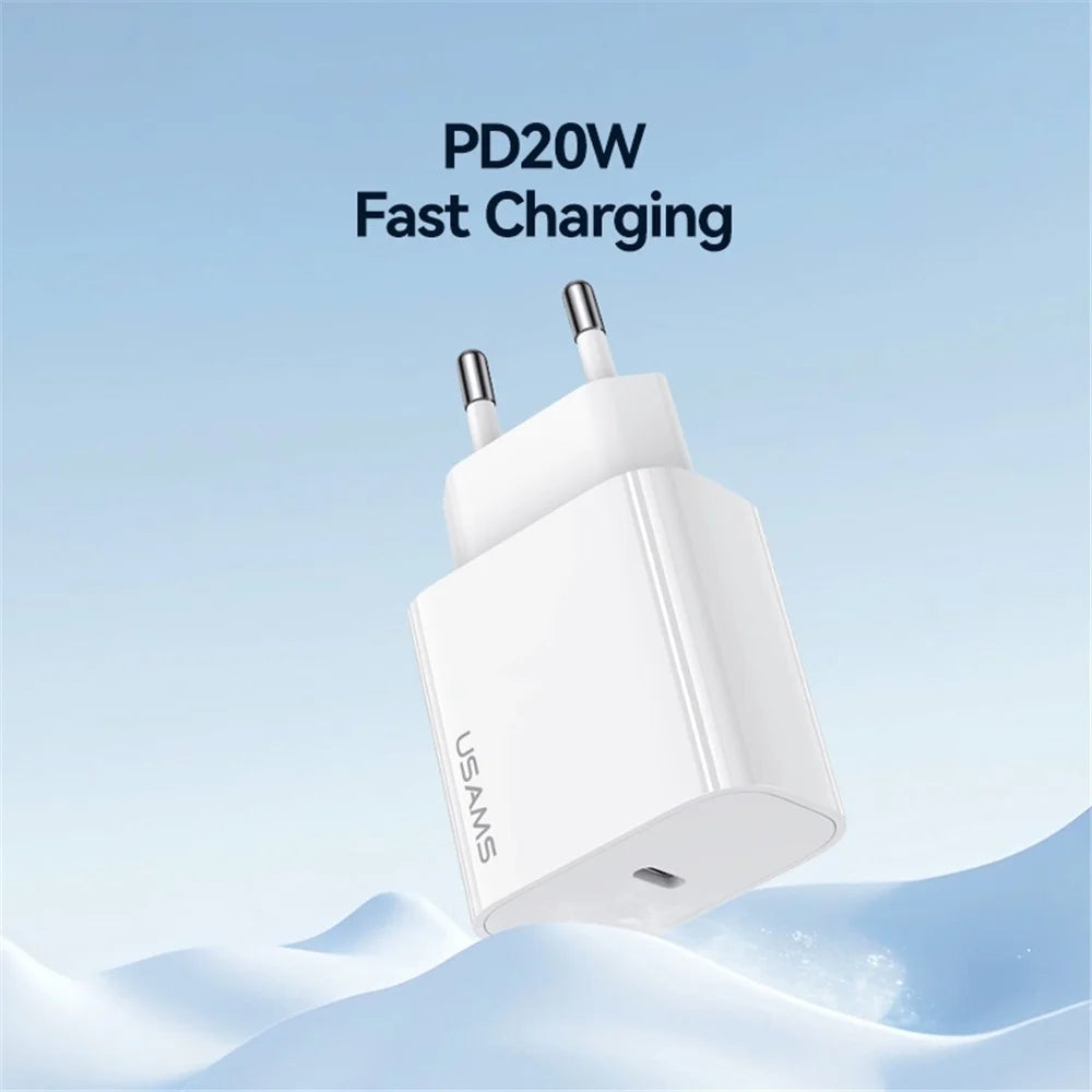 USAMS CC226 T65 PD 20W Fast Charger Power Adapter for iPhone 8-15, EU Plug - 2