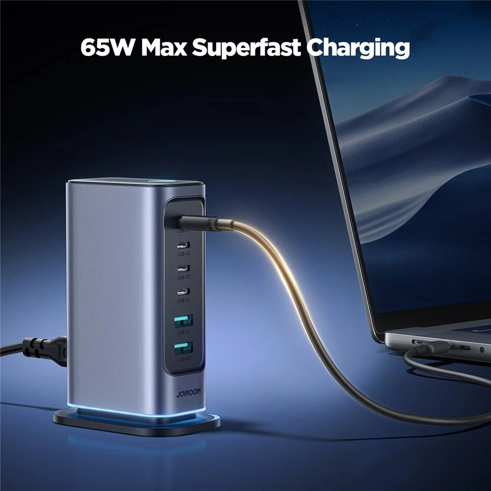 JOYROOM TCM02 65W 6-Port USB Desktop Charger GaN Fast Charging Station Hub - EU Plug - 3