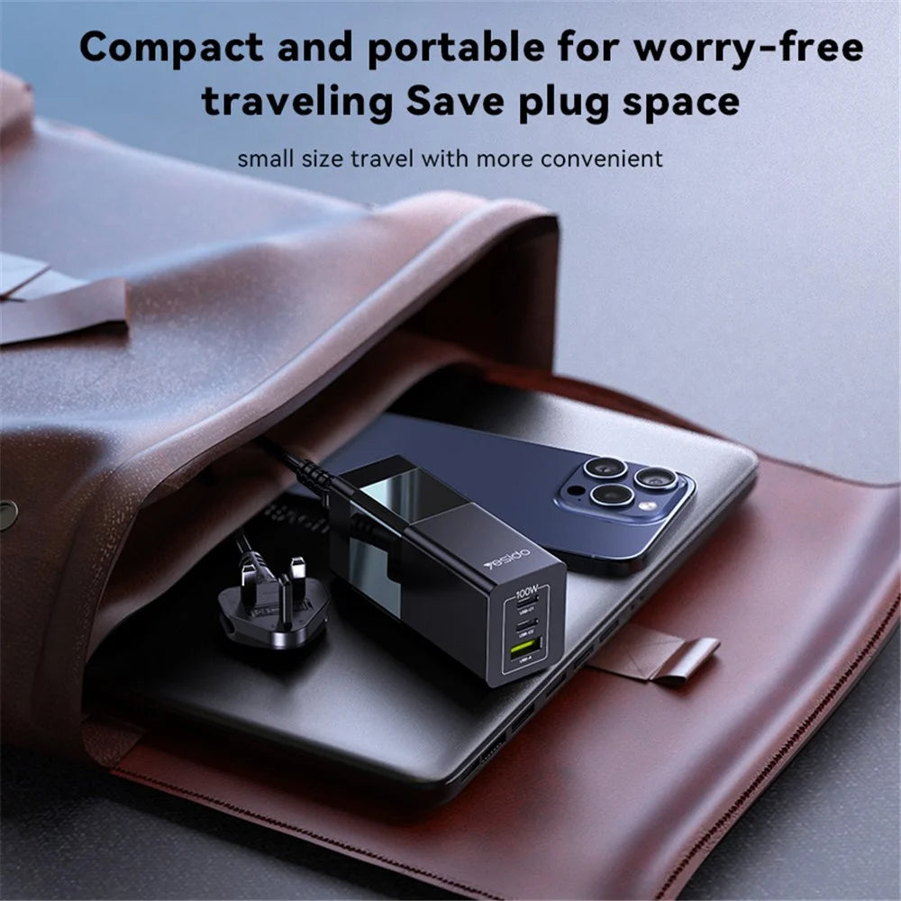YESIDO YC77 GaN Desktop Charger USB+2 Type-C Charging Station - EU Plug - 5