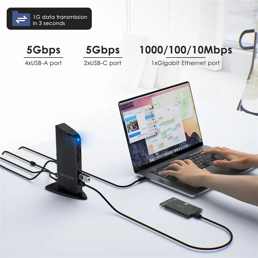 WAVLINK UG39PD1 13-in-1 USB C Docking Station Triple Monitors 4K HD Compatible for Windows / Mac OS - US Plug - 6