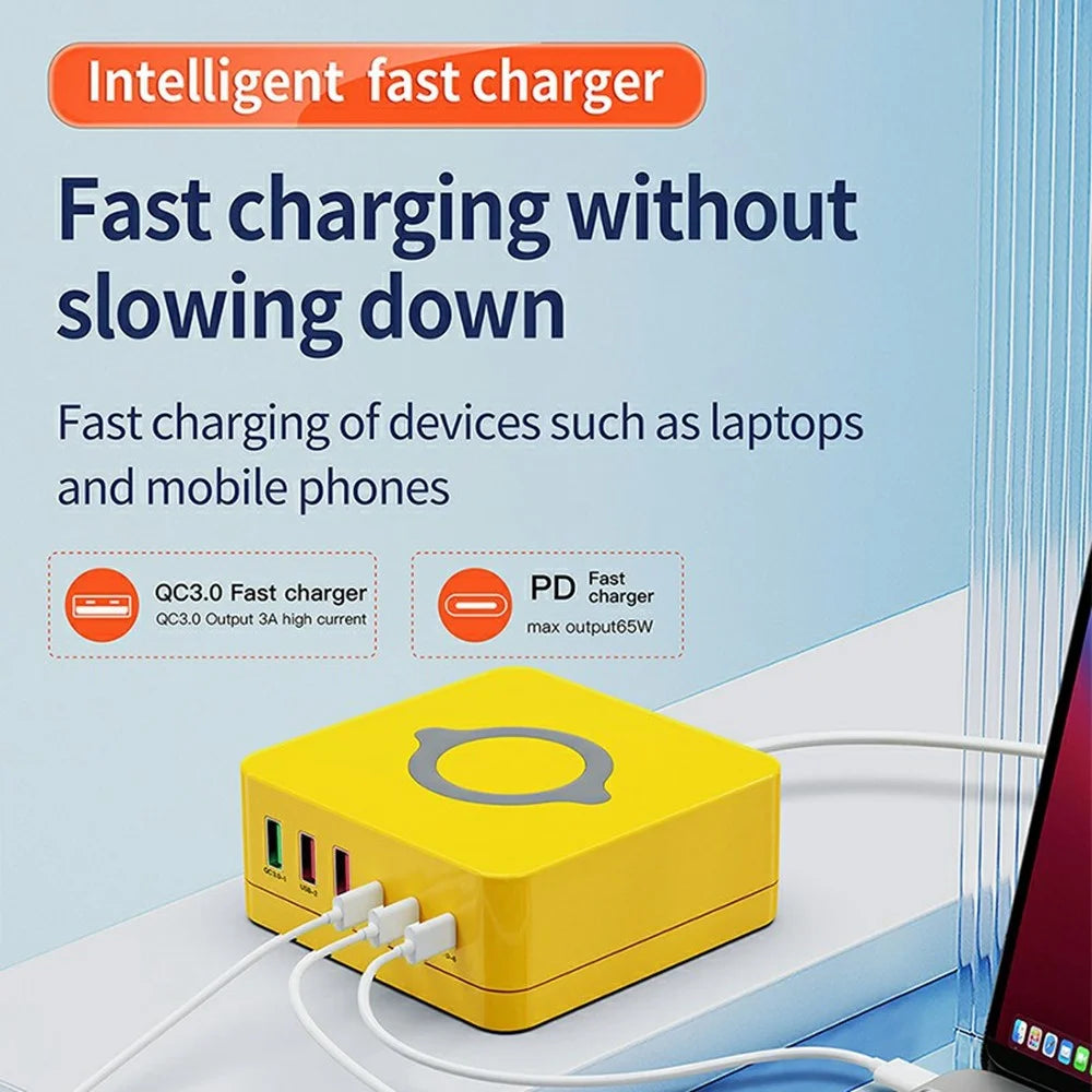963L All in one 140W 6 Ports Charging Station with Wireless Charging for Phones / Tablet / Laptop - EU Plug - 3