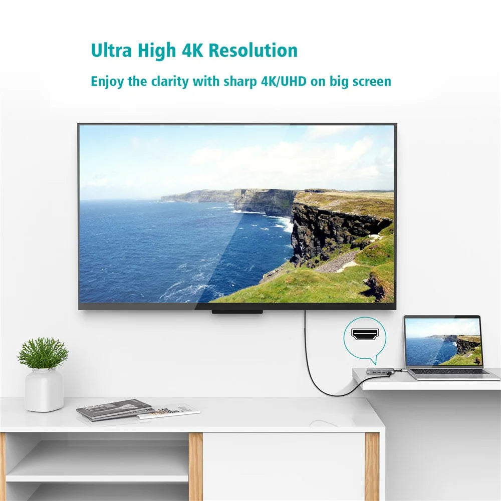 FX-1926B 8 in 1 Type-C Hub Dongle with HD 4K@60Hz / RJ45 Ethernet / 100W Power Delivery / SD / TF Card Reader - 4