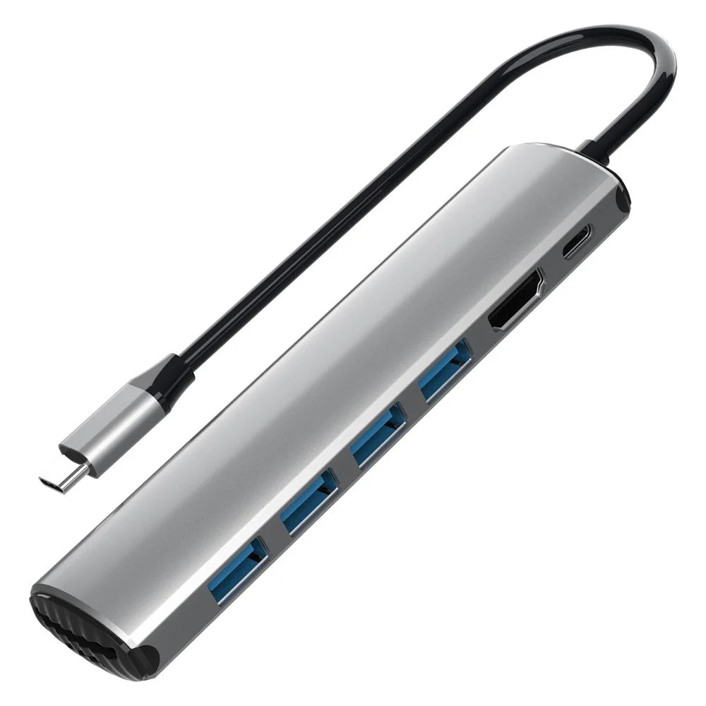FX-1919H 8-in-1 USB Hub Docking Station Type-C to USB-C + 4xUSB3.0 + SD / TF Slot + 4K HD Adapter - 1