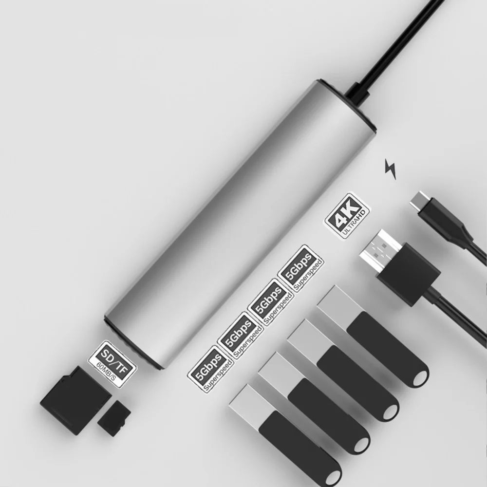 FX-1919H 8-in-1 USB Hub Docking Station Type-C to USB-C + 4xUSB3.0 + SD / TF Slot + 4K HD Adapter - 7