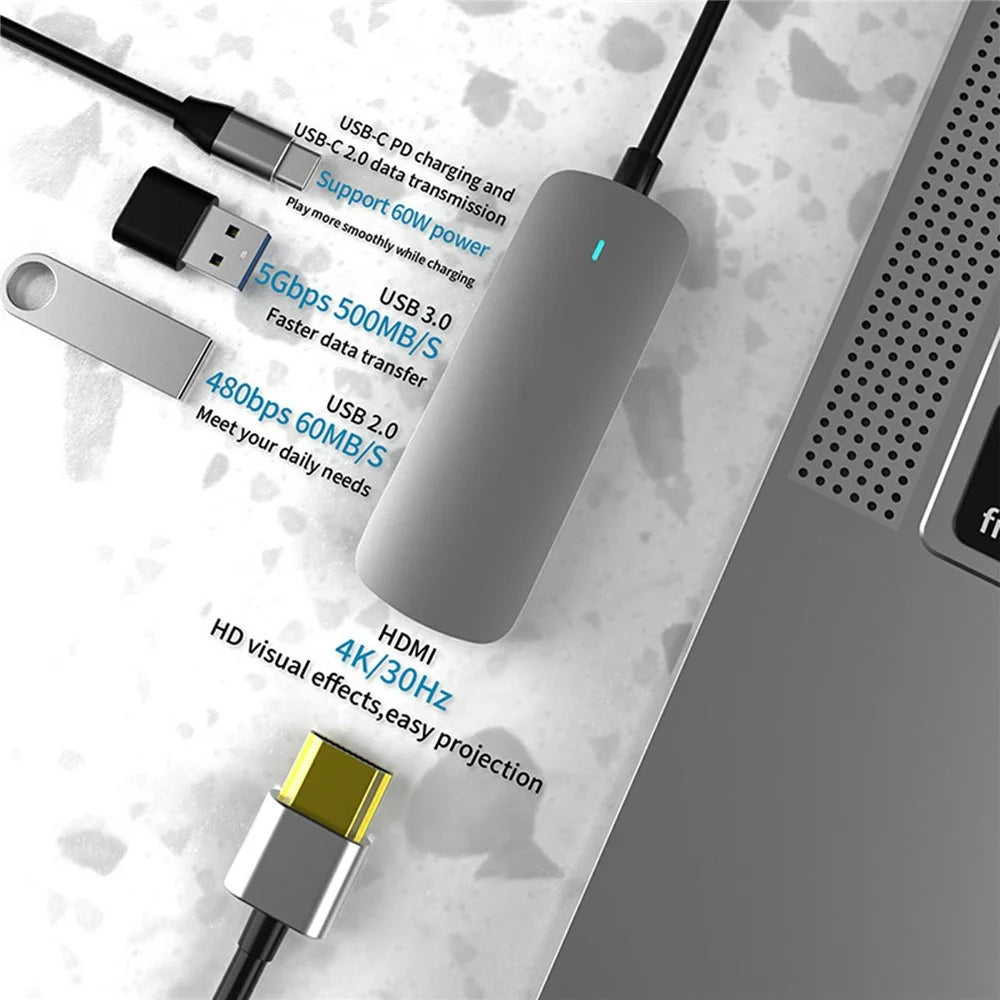 FX-1804H 4-in-1 Aluminum Alloy Type-C Hub with 2x USB-A, HD 4K and PD Charging USB-C - 2