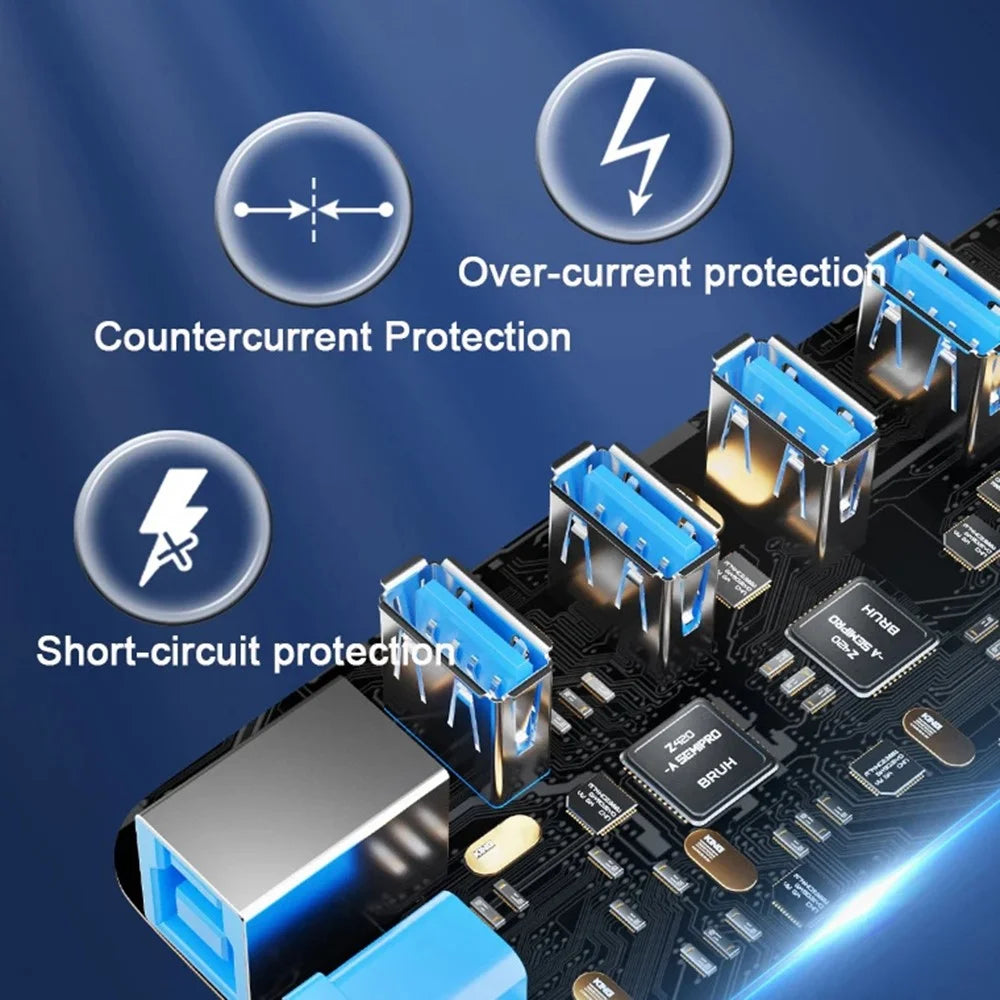 U307 7-Port USB 3.0 Hub Splitter without LED Lights with Individual On / Off Switches for PC  /  Smart TV - 3