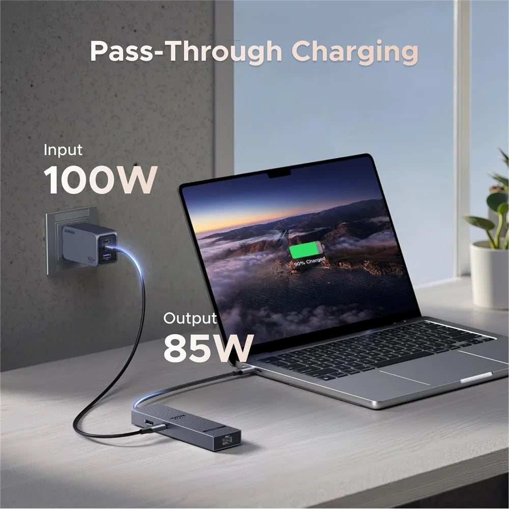 UGREEN 45364 6-in-1 USB-C Hub Gigabit Ethernet 4K 60Hz HD 100W PD Charging 10Gbps Data Transfer Adapter - 2