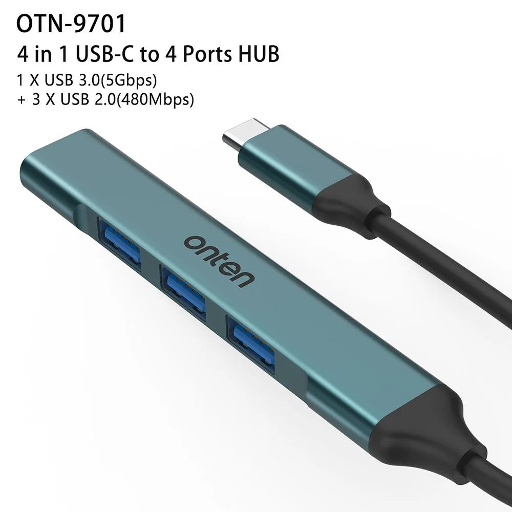 ONTEN OTN-9701 Portable Hub Type-C 3.0 to USB 3.0 + 3xUSB 2.0 Aluminum Alloy Adapter - 2