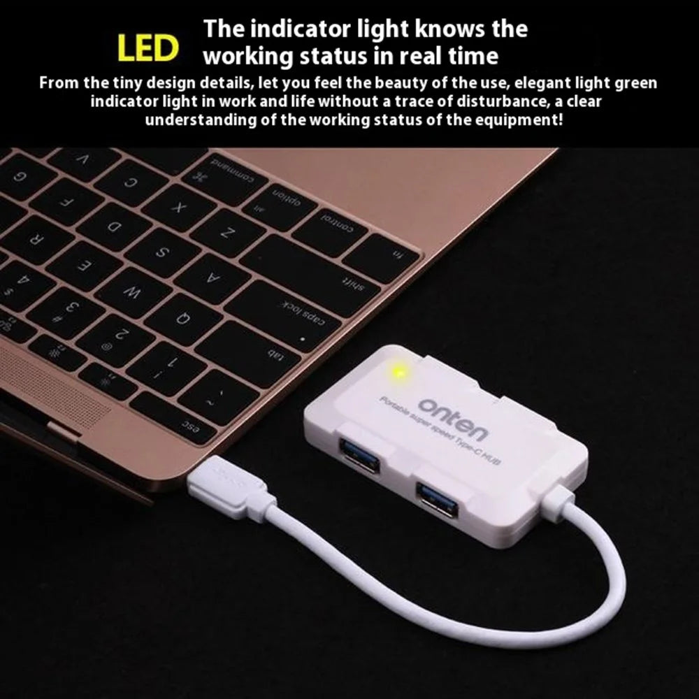 ONTEN 9102B 4 Port USB 3.0 HUB For Computer Type-C Splitter High Speed Data Transfer Adapter - White - 6