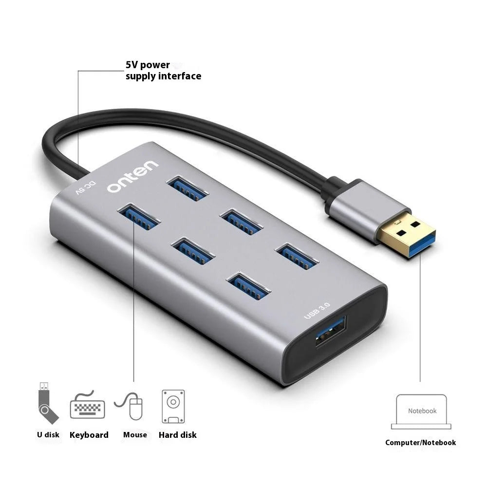ONTEN 8108 Computer 7 Port USB 3.0 Hub Aluminum Alloy Multi USB Expansion Splitter - 3