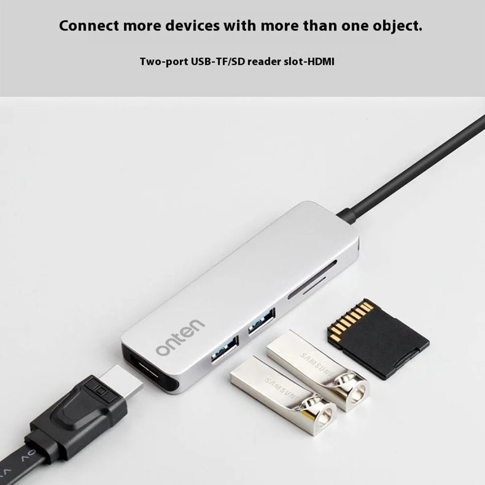 ONTEN OTN-9591 5 in 1 Multifunction USB-C Hub 4K HD 2xUSB 3.0 SD / TF Slots Aluminum Alloy Expansion Dock - 2