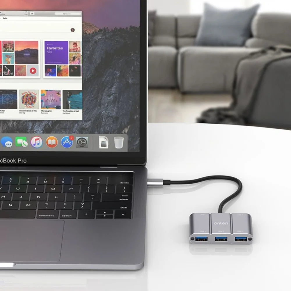 ONTEN 9506B High Speed 4 x USB 3.0 Hub 5Gbps Transfer Rate Aluminum Alloy Type-C Expansion Adapter - 5