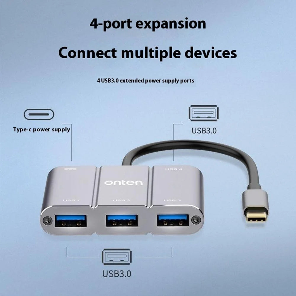 ONTEN 9506B High Speed 4 x USB 3.0 Hub 5Gbps Transfer Rate Aluminum Alloy Type-C Expansion Adapter - 6