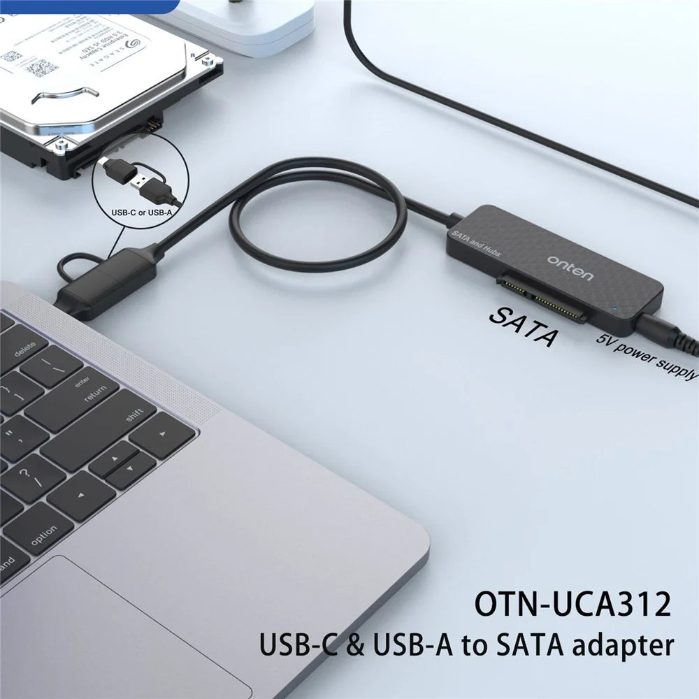 ONTEN UCA312 USB A + USB C to SATA Adapter with 3 Ports USB 3.0 Hub for 2.5 Inch HDD SSD - 2