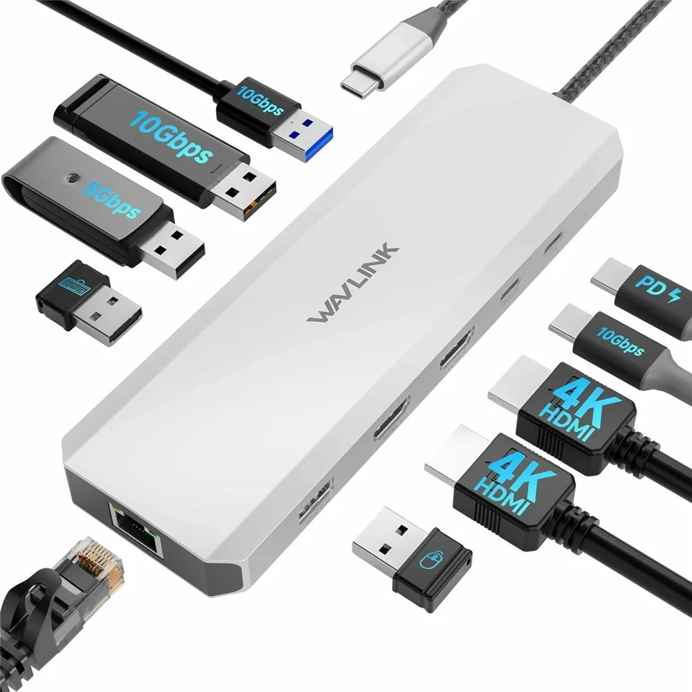 WAVLINK UMD309 10 in 1 USB-C Hub Dual HD 100W PD 10Gbps USB-A USB-C Docking Station - 2