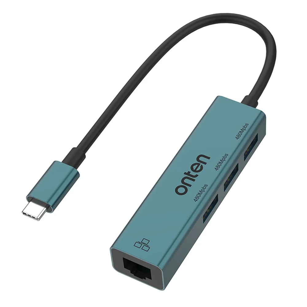 ONTEN 95226 Type-C to RJ45 + 3xUSB2.0 Ethernet Adapter USB Hub 4 in 1 Docking Station - 1