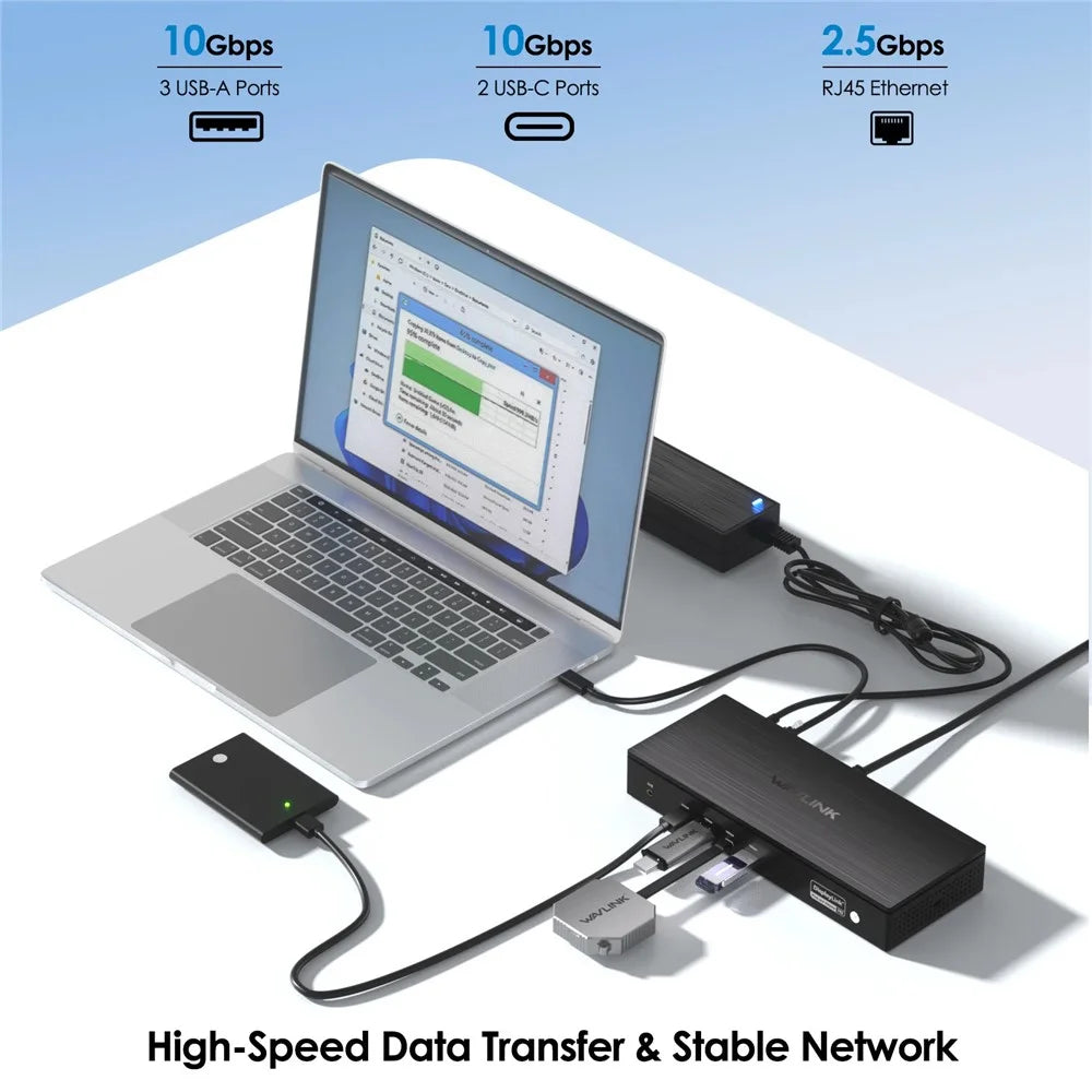 WAVLINK DisplayLink-7400 Docking Station Dual 8K / Quad 4K Multi-Monitor USB-C Laptop Dock for Mac M1 / M2 / M3 / M4 / Windows - US Plug - 4