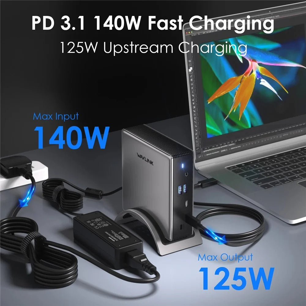WAVLINK UMD27PRO Laptop Docking Station HD + 2 DP Ports 140W PD USB Hub Support 8K 30Hz  /  4K 144Hz - US Plug - 2