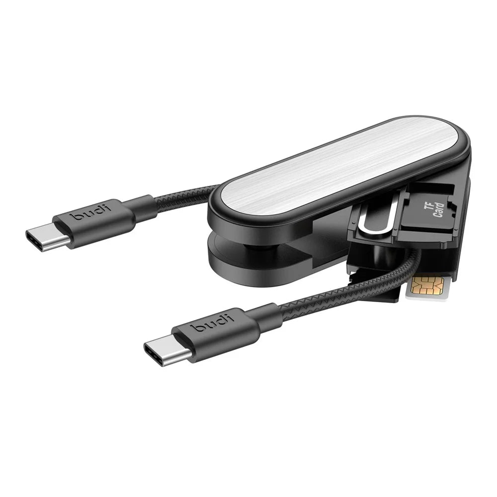 BUDI CP586TTB Multi-Function USB-C to USB-C Data Cable Kit, Portable Travel Charging Cable Set with SIM / TF Card Slots, Tool Eject Pin - 2