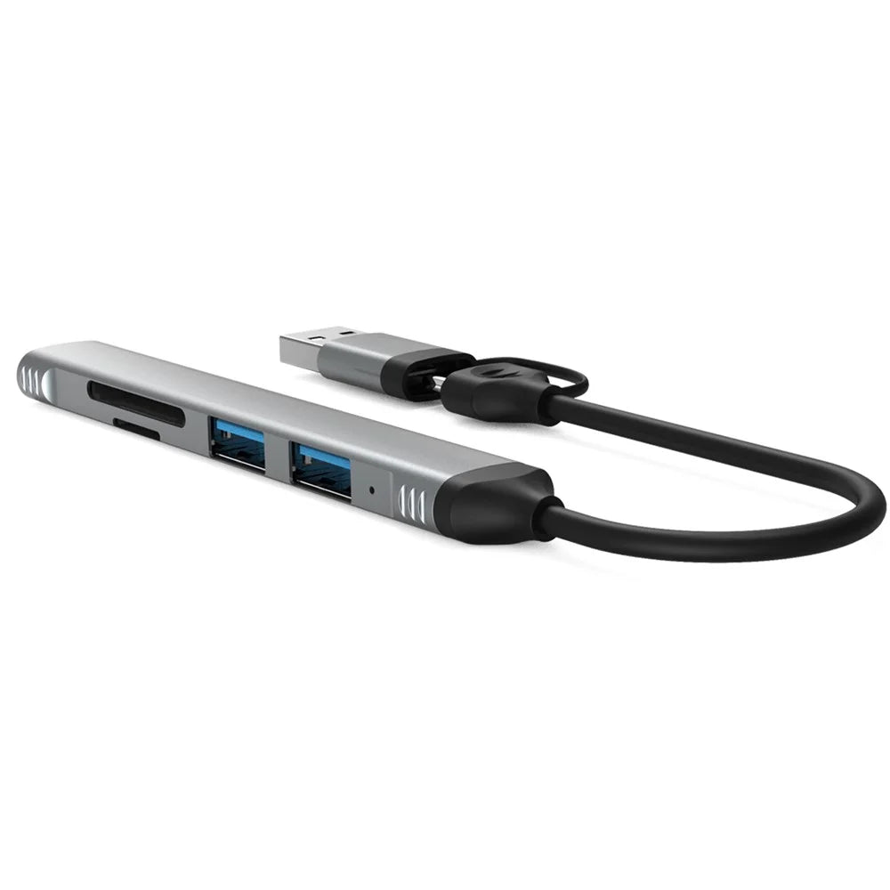 COTECI 16024 5-in-1 Dual Interface Docking Station USB-C Type-A Hub USB3.0 SD TF Card Reader - Grey - 6
