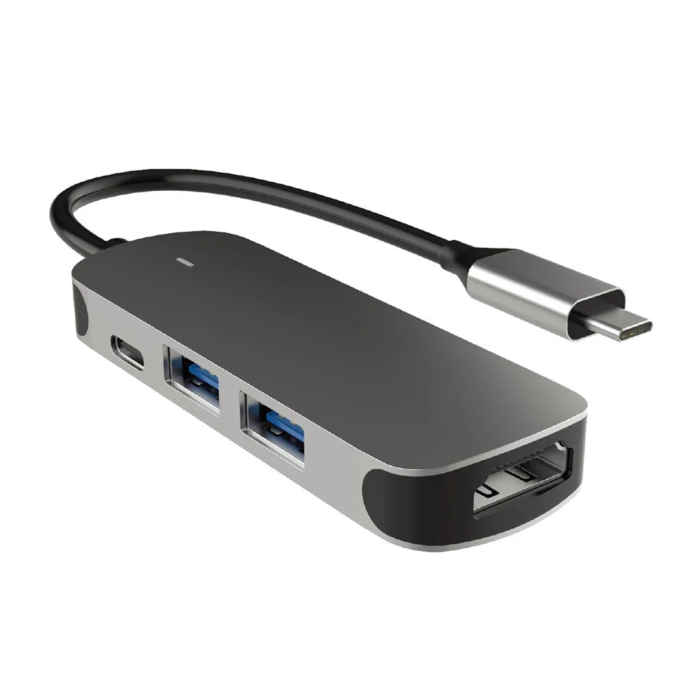 COTECI 4 in 1 USB-C Hub Multiport Adapter Type-C to HD+USB2.0+USB3.0+PD / Data Transmission for MacBook Laptop - Grey - 1