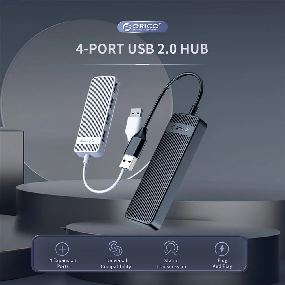 ORICO FL02 Multi-Port USB2.0 Hub Mini Portable Mini USB Adapter High-speed Sync Converter for Laptops - Black - 3