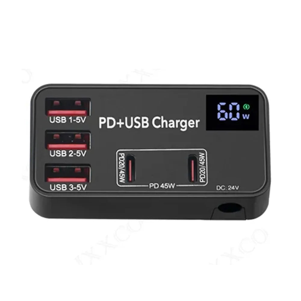 H988B 3 USB + 2 Type-C PD Fast Charger Desktop Charging Station with Digital Display (CE Certified) - UK Plug - 3