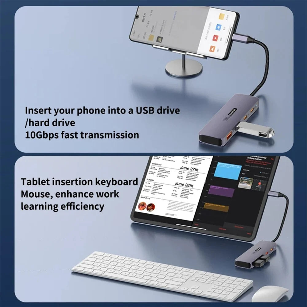 T-508 4-in-1 Type-C Docking Station for Notebook, Tablet, Smartphone Splitter Converter USB 3.2 Hub - 6