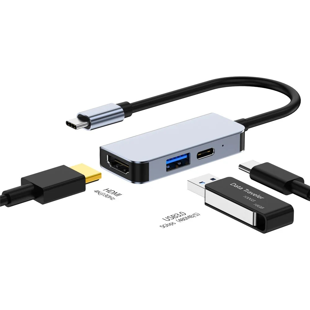 2122 Laptop Expansion Type-C to USB3.0+HD+PD Hub Splitter Multi-Functional Docking Station - 2
