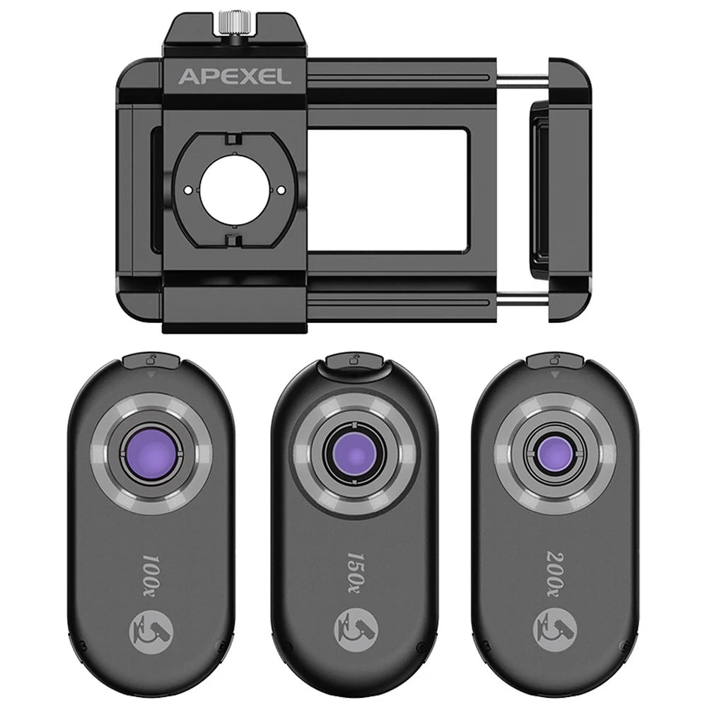 APEXEL APL-MS3IN1 Mobile Phone Holder Clip 100x / 150x / 200x 3-in-1 Magnification Microscope with CPL Filter - 1
