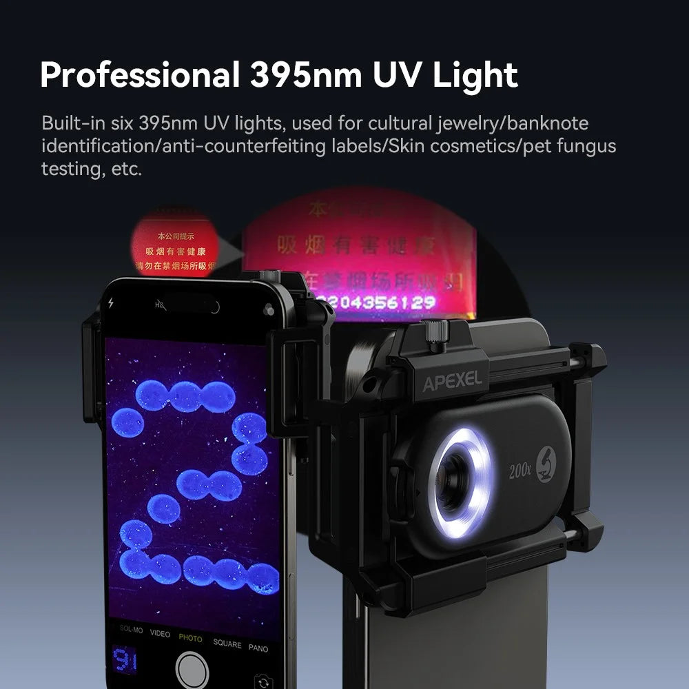 APEXEL APL-MS3IN1 Mobile Phone Holder Clip 100x / 150x / 200x 3-in-1 Magnification Microscope with CPL Filter - 7