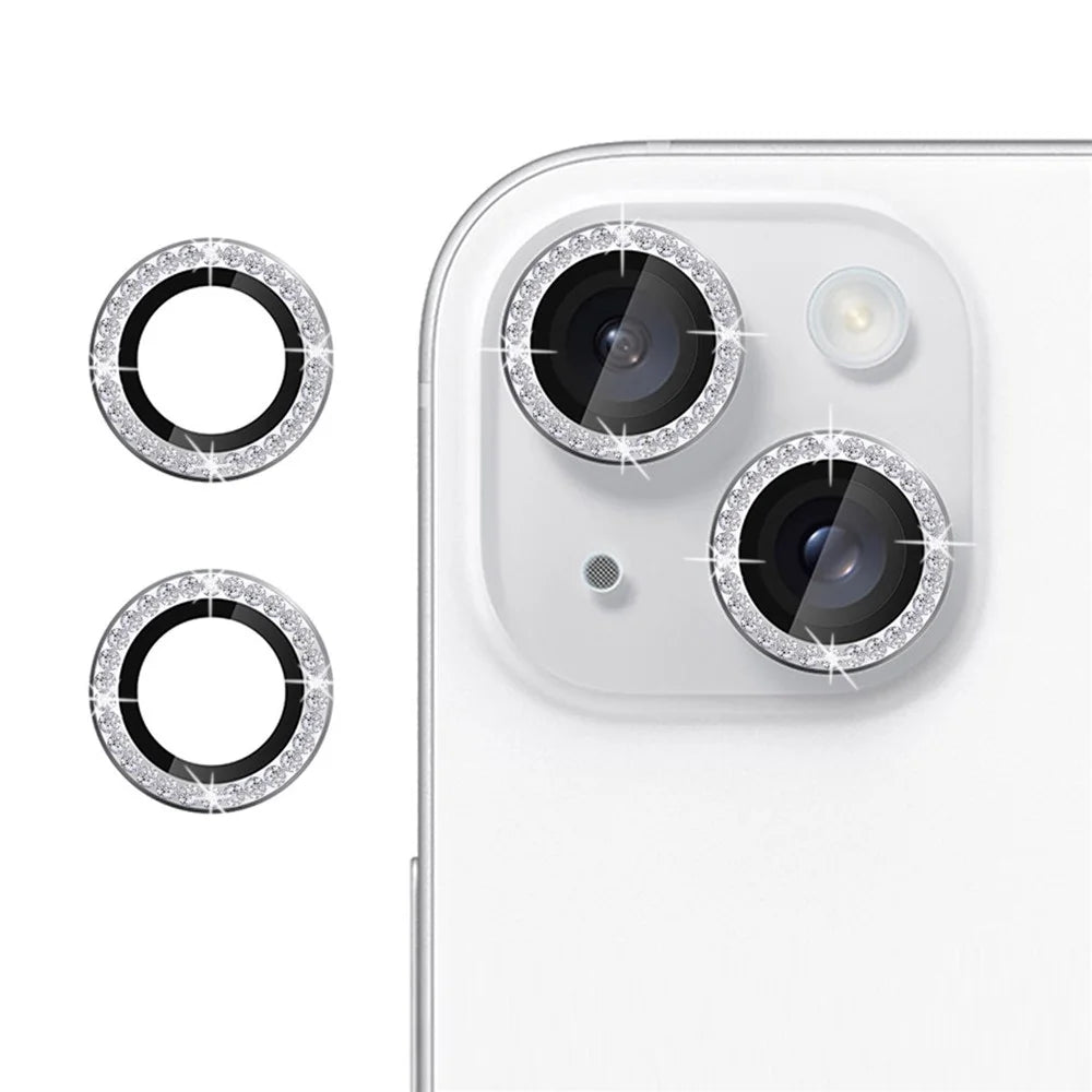 KALEBOL KLB-LPC003 For iPhone 14  /  14 Plus Camera Lens Protector Diamond Ring Design Tempered Glass Lens Film - Silver - 1