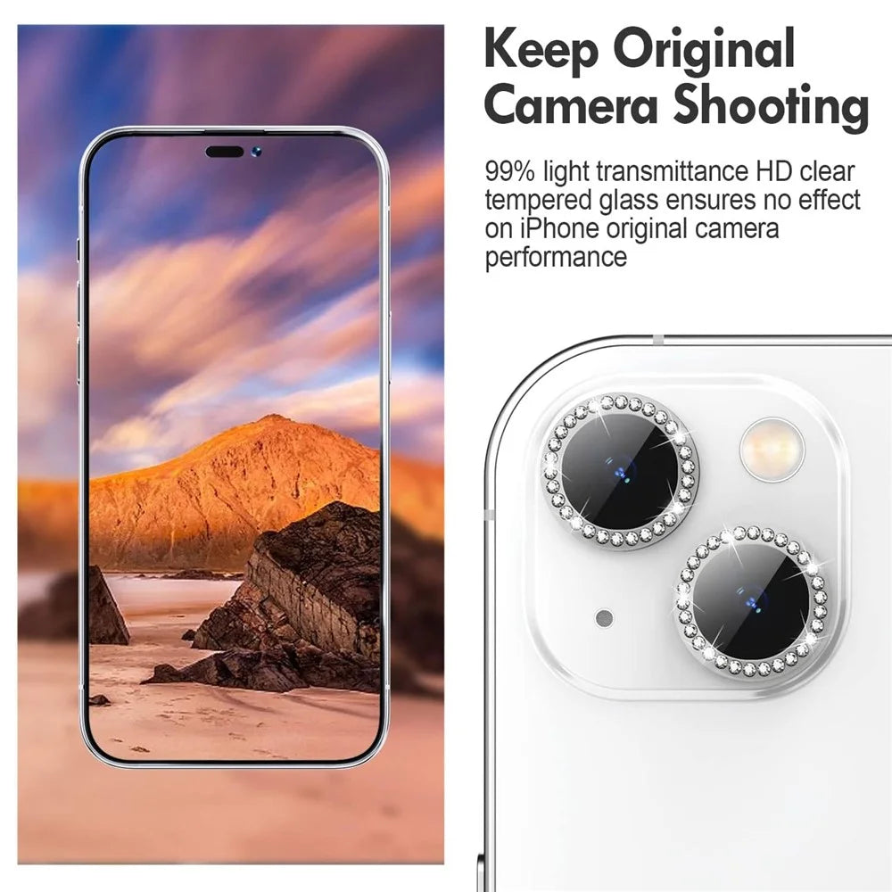 KALEBOL KLB-LPC003 For iPhone 14  /  14 Plus Camera Lens Protector Diamond Ring Design Tempered Glass Lens Film - Silver - 3