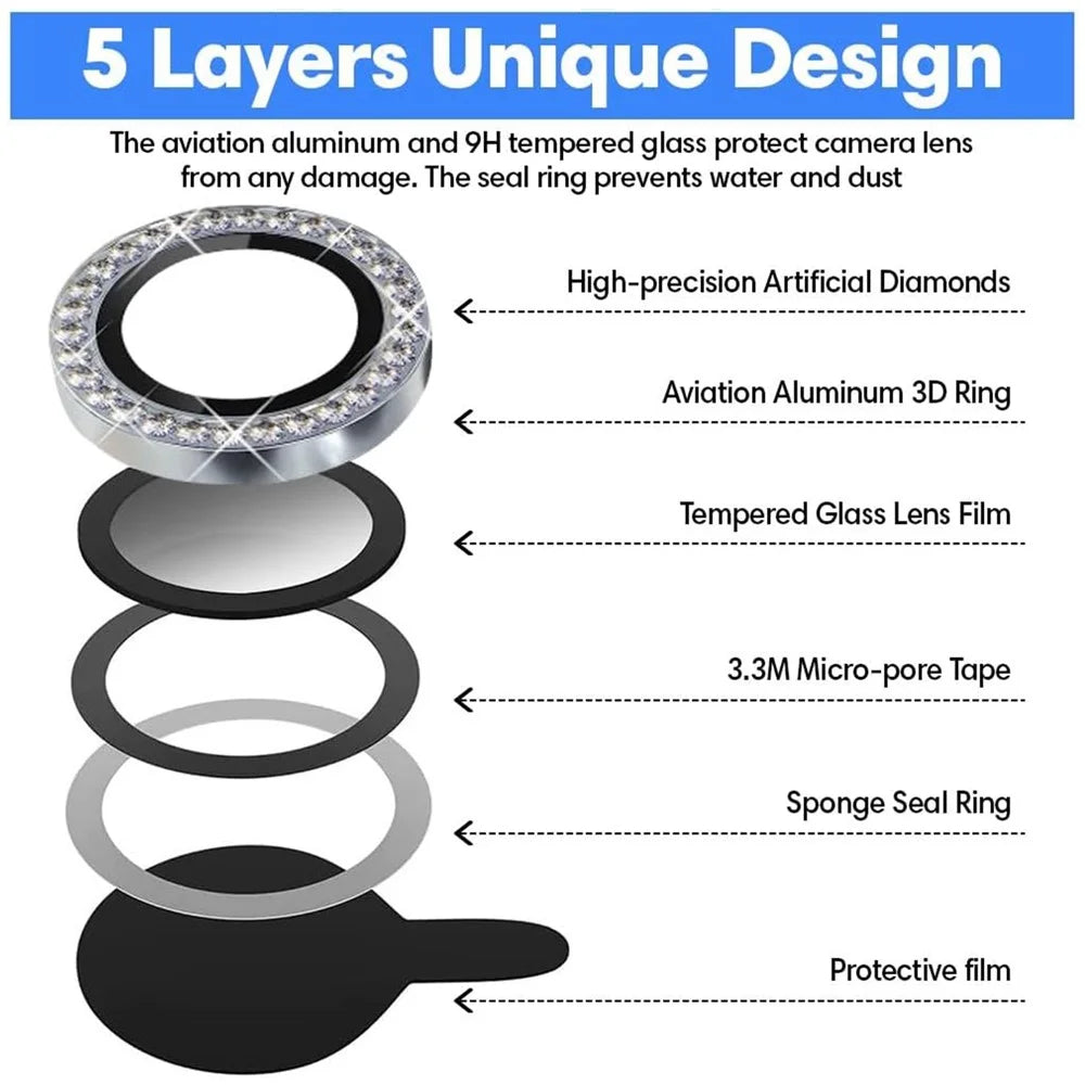 KALEBOL KLB-LPC003 For iPhone 14  /  14 Plus Camera Lens Protector Diamond Ring Design Tempered Glass Lens Film - Silver - 4