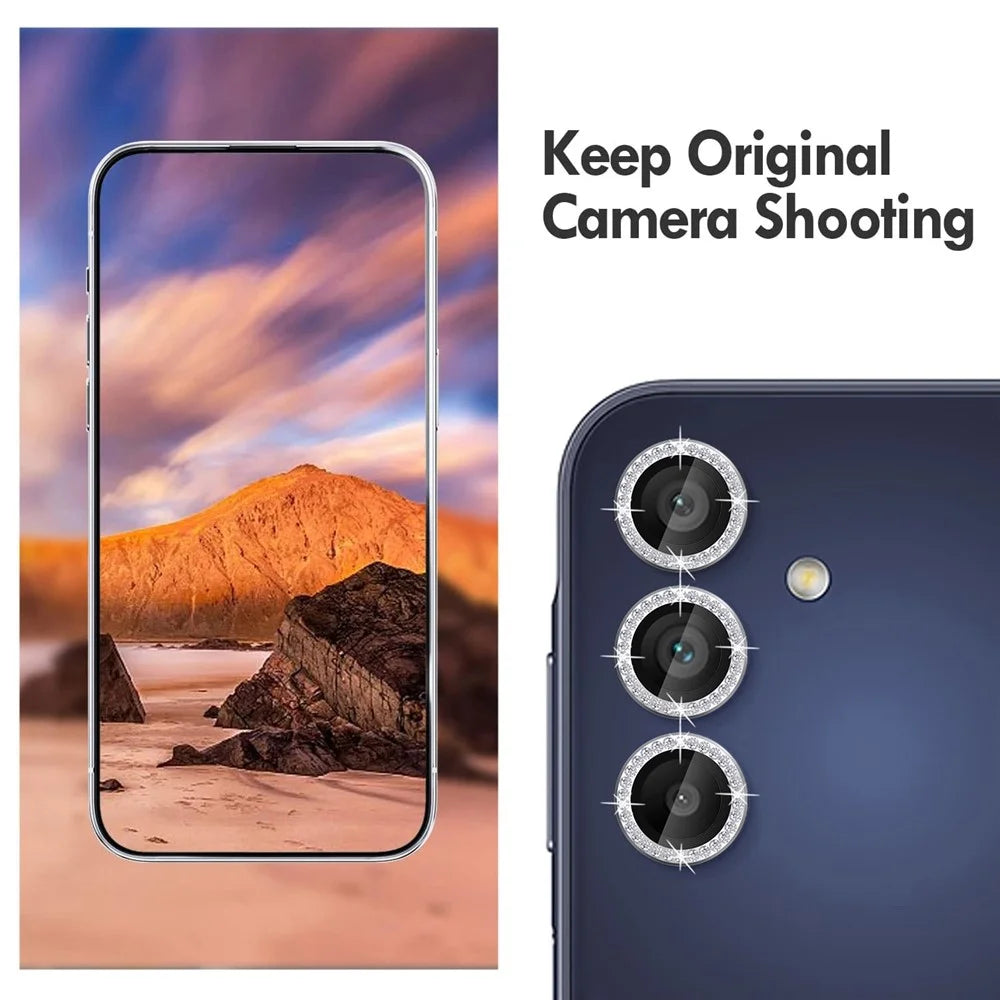 KALEBOL KLB-LPC003 For Samsung Galaxy A25 5G (Global) (161.0mm) Camera Lens Protector Diamond Ring Design Tempered Glass Lens Film - Silver - 3