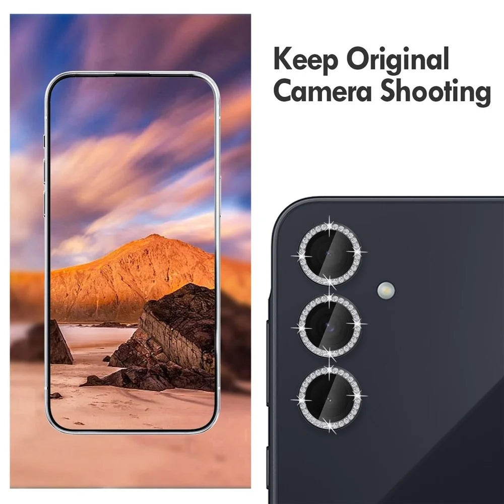 KALEBOL KLB-LPC003 For Samsung Galaxy A35 5G Camera Lens Protector Diamond Ring Design Tempered Glass Lens Film - Black - 3