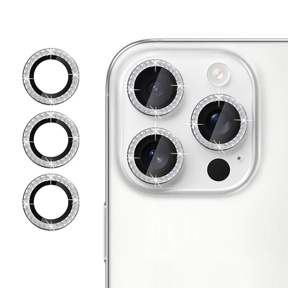 KALEBOL KLB-LPC003 For iPhone 15 Pro Max  /  15 Pro Camera Lens Protector Diamond Ring Design Tempered Glass Lens Film - Silver - 1