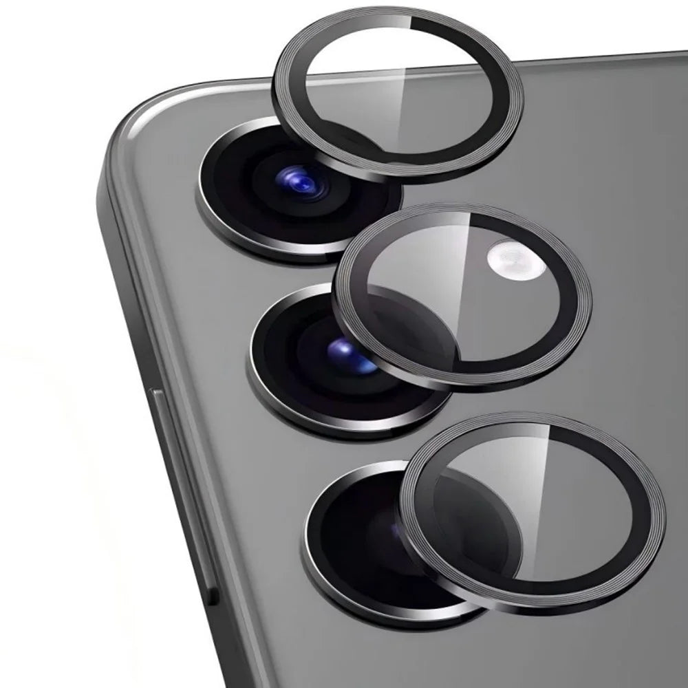 WANLONFENG For Samsung Galaxy S26+ Camera Lens Protector  Metal CD Texture Tempered Glass Lens Film - Black - 1