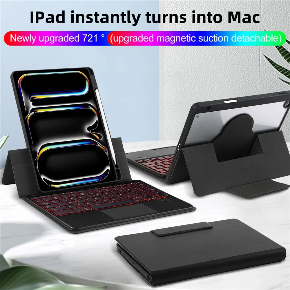 TP-5011D For iPad Pro 11 (2018) / (2020) / (2021) / (2022) Magnetic Detachable Bluetooth-compatible Keyboard PU Leather Case with RGB Backlight - 2