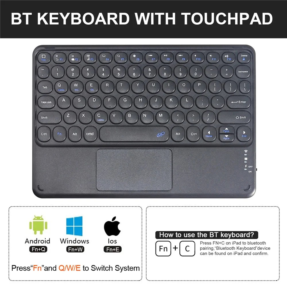 For Samsung Galaxy Tab S8+ / S7 FE / S7+ Detachable Bluetooth-compatible Touchpad Keyboard Cover with S Pen Holder - Black - 3