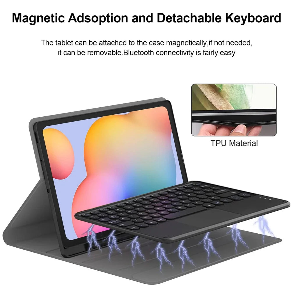 For Samsung Galaxy Tab S8+ / S7 FE / S7+ Detachable Bluetooth-compatible Touchpad Keyboard Cover with S Pen Holder - Black - 5