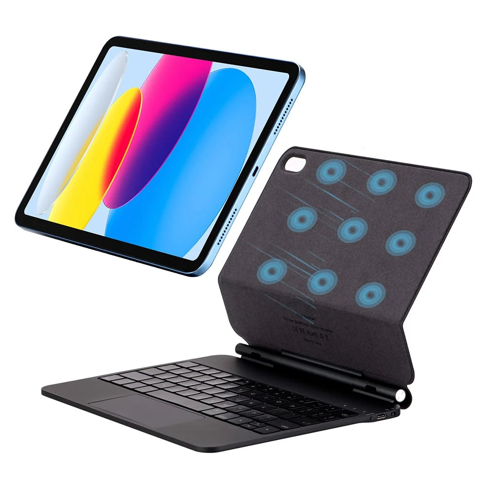 X8 For iPad (2025) / iPad 10.9 (2022) Magnetic Bluetooth-compatible Keyboard PU Leather Case with Touchpad and Backlit - Black - 2