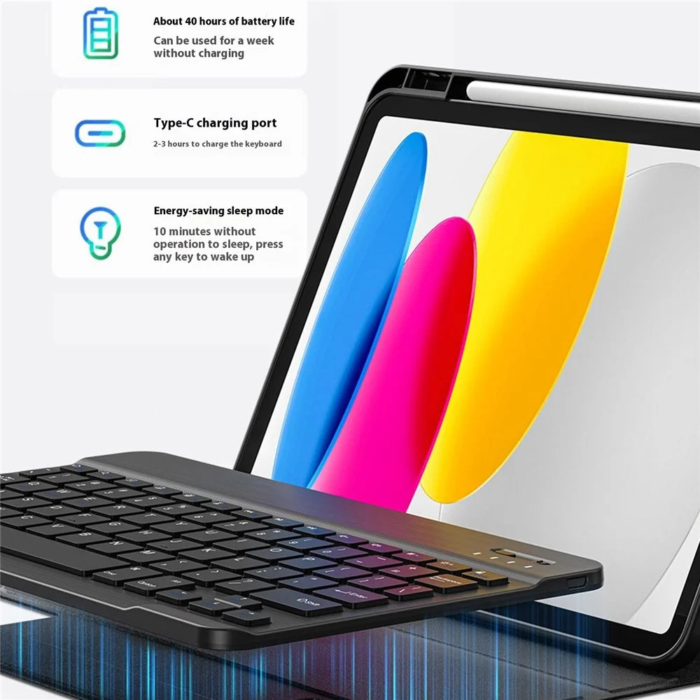 WIWU Bluetooth-Compatible Keyboard for iPad Pro 11 (2024) / (2022) / iPad (2025) / 10.9 (2022) Skin-Touch Leather Case - Black - 4