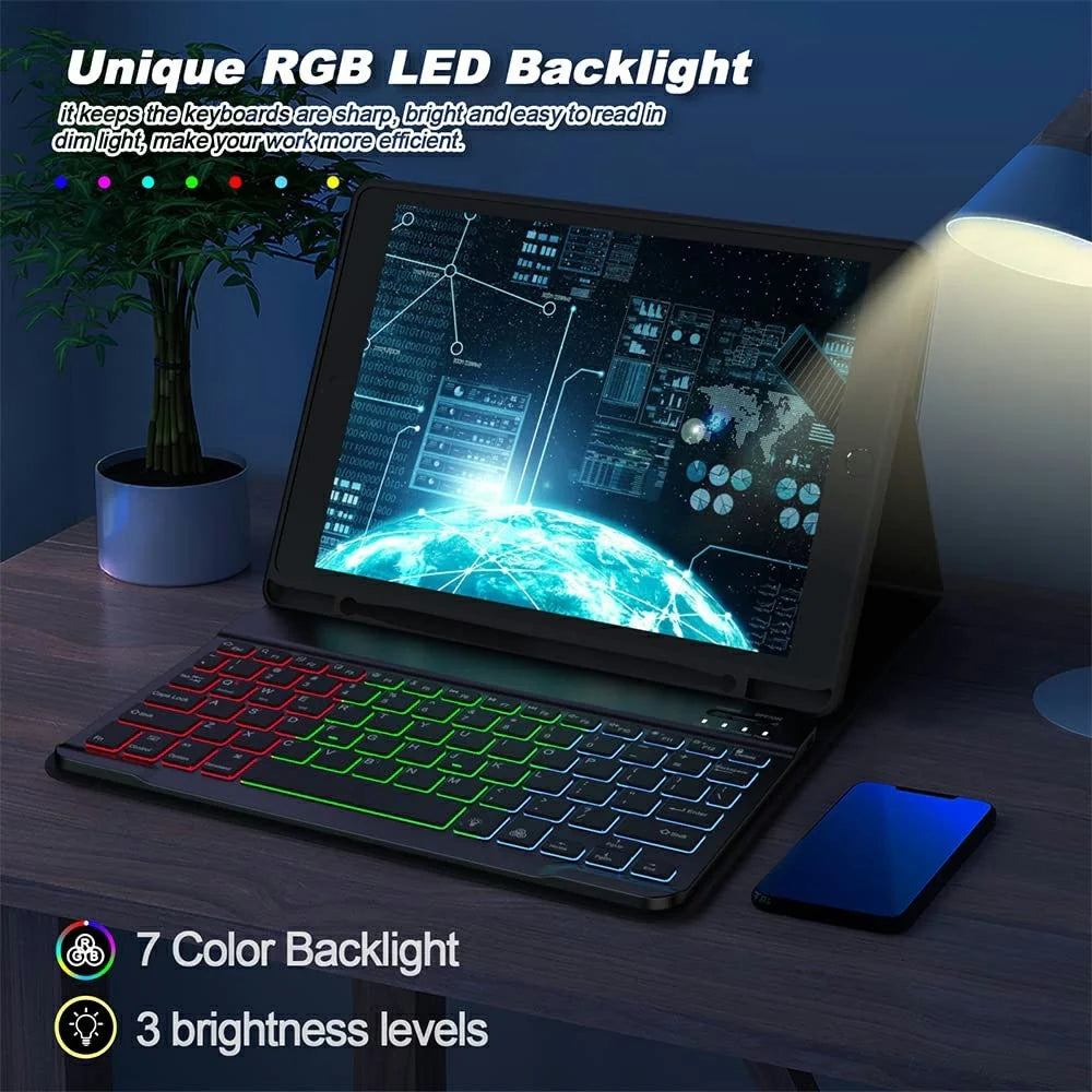 RGB-1011D For iPad Pro 11 (2024) M4 Leather Tablet Stand Cover + Three-Color Backlit Bluetooth-compatible Keyboard - Midnight Green - 6
