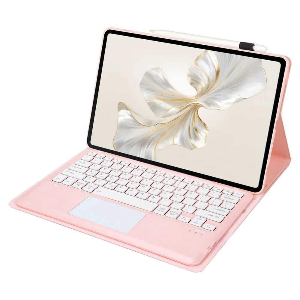 AH24-A For Huawei MatePad Pro 12.2 (2024) Leather+TPU Tablet Cover Bluetooth-compatible Keyboard Case with Touchpad - Pink - 3