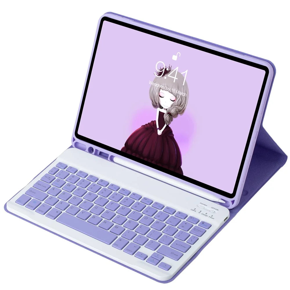 A10B For iPad (2025) / 10.9 (2022) Tablet Cover Leather + TPU Case Bluetooth-Compatible Keyboard with Pen Slot - Lilac Purple - 4