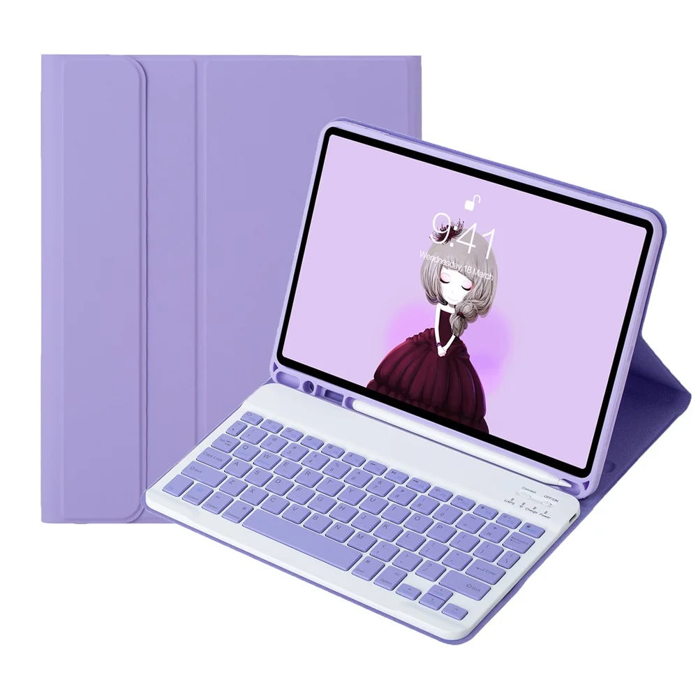 A11B Tablet Cover For iPad Pro 11 (2022) / (2021) / (2020) / (2018) / Air (2022) / (2020) Case Bluetooth-Compatible Keyboard with Pen Slot - Lilac Purple - 1