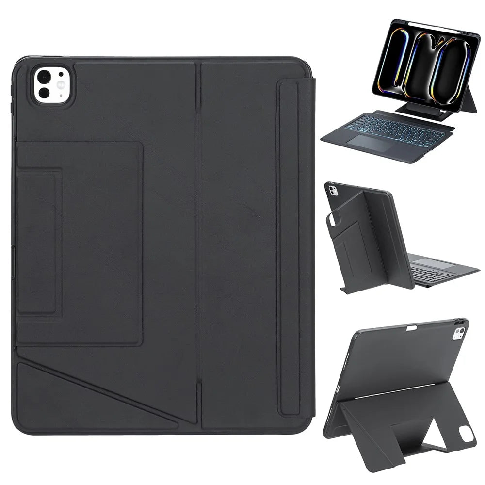 HY-14B For iPad Pro 13 (2025) / (2024) Leather Case Detachable Backlit Bluetooth-Compatible Keyboard with Floating Stand - Black - 1