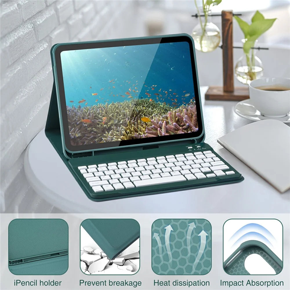 SK-1109D Leather Tablet Case with BT Keyboard For iPad Air 11 (2026) / (2025) / (2024) / Pro 11 (2022) / (2020) / Air (2022) / (2020) / (2018) - Midnight Green - 6