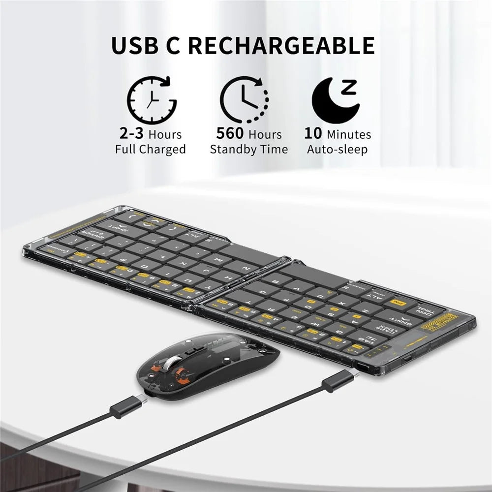F69 Foldable Bluetooth-compatible Keyboard for Android  /  iOS  /  Windows with Mouse and Phone Stand Set - 6